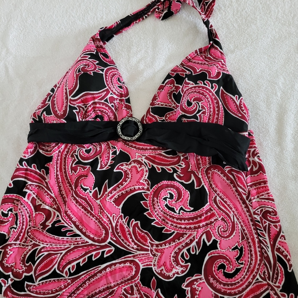 Pink and black tankini top